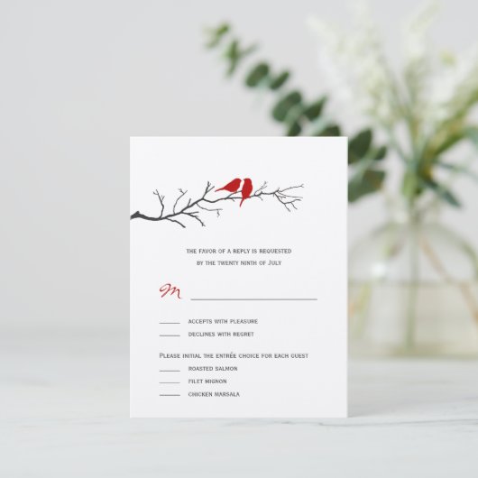 Vogels Silhouettes Wedding RSVP-kaarten - Rood - RSVP Kaartje (Staand voorkant)