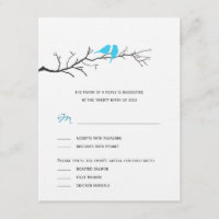 Vogels Silhouettes Wedding RSVP-kaarten - Turquois