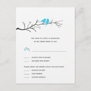 Vogels Silhouettes Wedding RSVP-kaarten - Turquois RSVP Kaartje