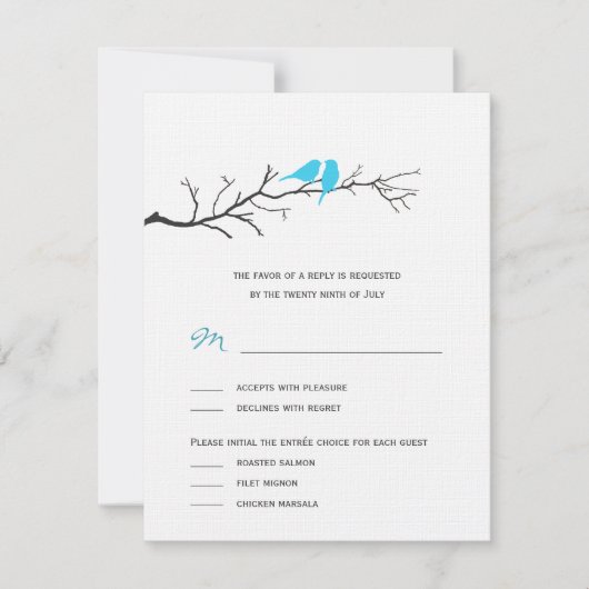 Vogels Silhouettes Wedding RSVP-kaarten - Turquois RSVP Kaartje (Voorkant)