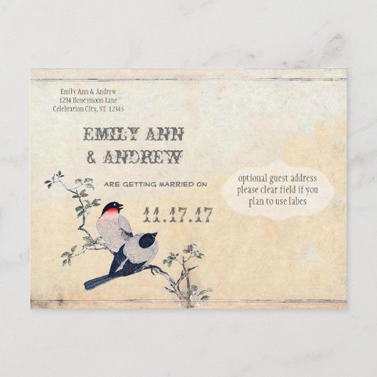 vogels Sla de datum op Aankondigingskaart (Achterkant)