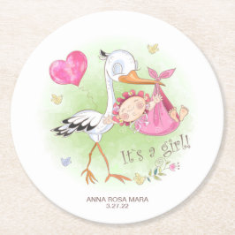 *~* Vogels Slaap Baby Girl Heart Baby shower Ronde Kartonnen Onderzetter