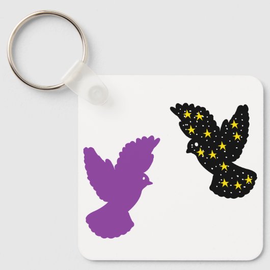 Vogels Sleutelhanger – Dubbel Veer Silhouet Ontwer (Voorkant)