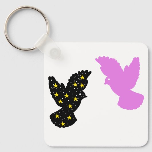 Vogels Sleutelhanger – Tweeling Zittende Silhouet (Voorkant)