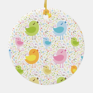 Vogels tjirpen met muzikaal patroon keramisch ornament