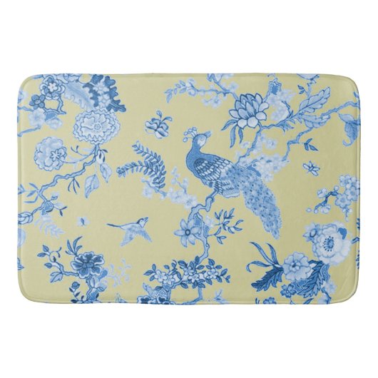 Vogels Toile Blauw & Mosterd Badmat (Voorkant)