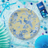 Vogels Toile Blauw & Mosterd Papieren Bordje (Feest)