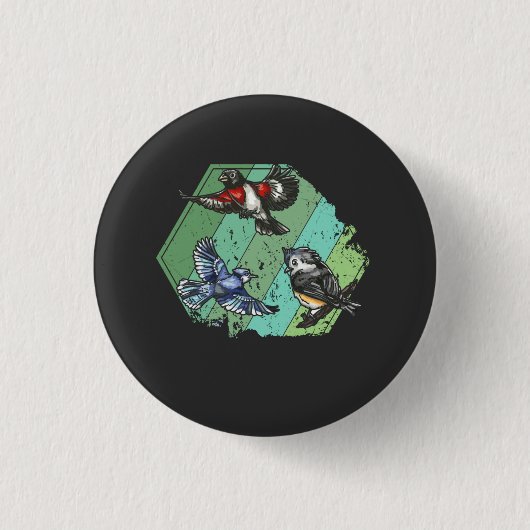 Vogels Tuin Vogels Retro Ronde Button 3,2 Cm (Voorkant)