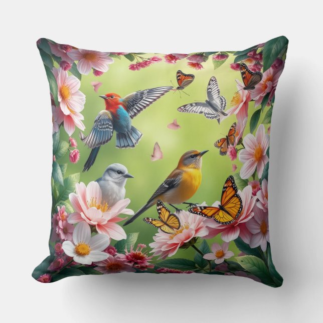 Vogels tussen bloemen kussen (Voorkant)