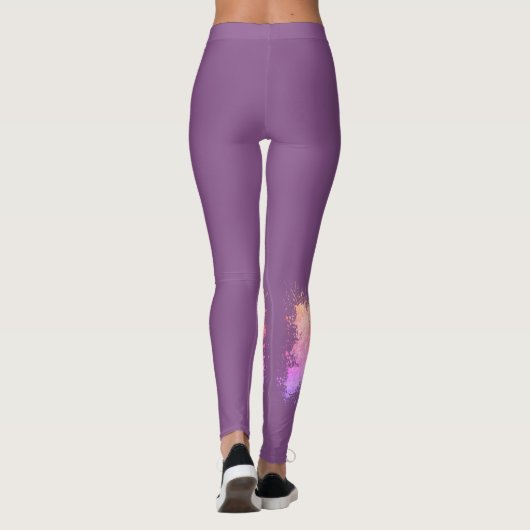 Vogels uit de draad - Plum met peach en roze Leggings (Achterkant)