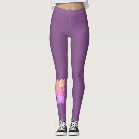 Vogels uit de draad - Plum met peach en roze Leggings (Voorkant)