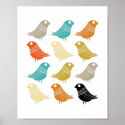 Vogels uit de middeleeuwse moderne kleurrijke retr poster (Voorkant)