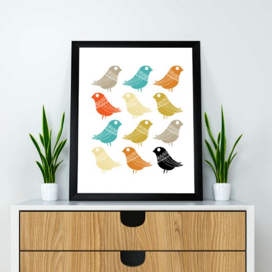 Vogels uit de middeleeuwse moderne kleurrijke retr poster
