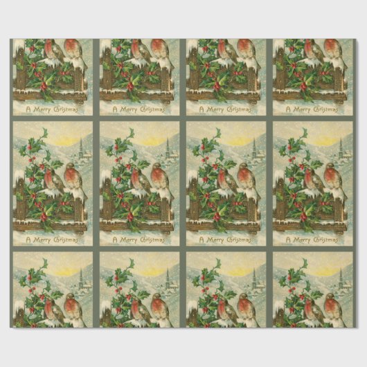  vogels van 1906 in het winterkerstpatroon cadeaupapier (Vlak)