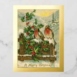  vogels van 1906 in Sneeuwkerstgoud Folie Feestdagen Briefkaart