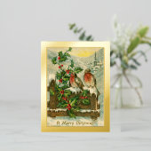 vogels van 1906 in Sneeuwkerstgoud Folie Feestdagen Briefkaart (Staand Voorkant)