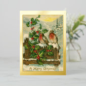  vogels van 1906 in Sneeuwkerstgoud Folie Feestdagenkaart (Staand Voorkant)