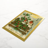  vogels van 1906 in Sneeuwkerstgoud Folie Feestdagenkaart (Gedraaid)