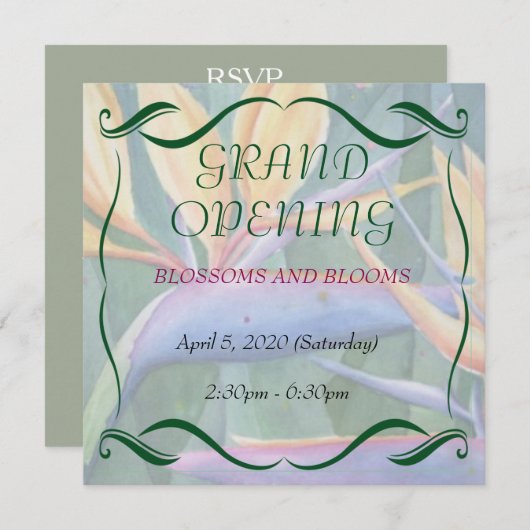 VOGELS VAN DE PARADISE-STROOMGROENTE OPENEN INVITE KAART (Voorkant / Achterkant)