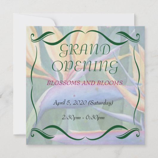 VOGELS VAN DE PARADISE-STROOMGROENTE OPENEN INVITE KAART (Voorkant)