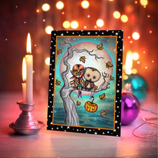 Vogels van dezelfde Veer Halloween Uil en Meisje Kaart