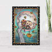 Vogels van dezelfde Veer Halloween Uil en Meisje Kaart (Voorkant)