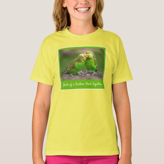 Vogels van dezelfde Veer vliegen Samen Budgie T-shirt (Voorkant)