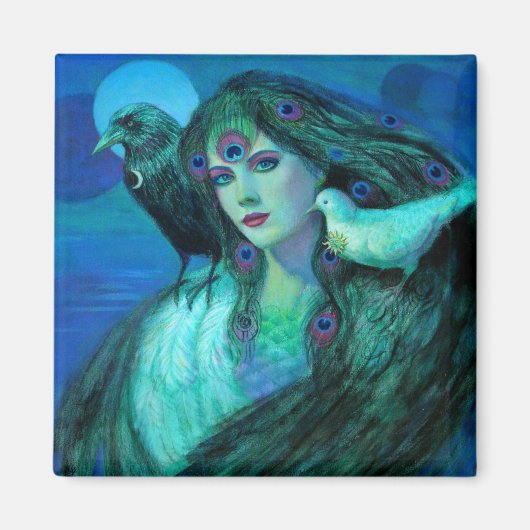 "Vogels van Dualiteit - Peacock Lady" Magneet (Voorkant)