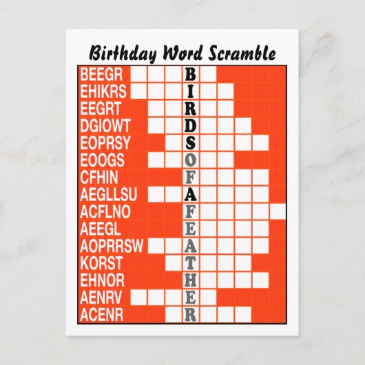 Vogels van een veren woord scramble briefkaart (Voorkant)