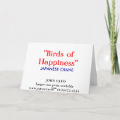 VOGELS VAN GELUK, JAPANSE KRAAN FEESTDAGEN KAART (Achterkant)