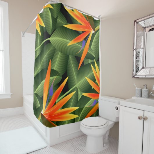 Vogels van het eiland Paradise Botanisch Douchegordijn (In situ)