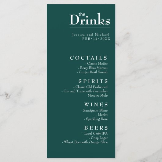 Vogels van het Paradijs Bliss De Drinken Menu (Voorkant)