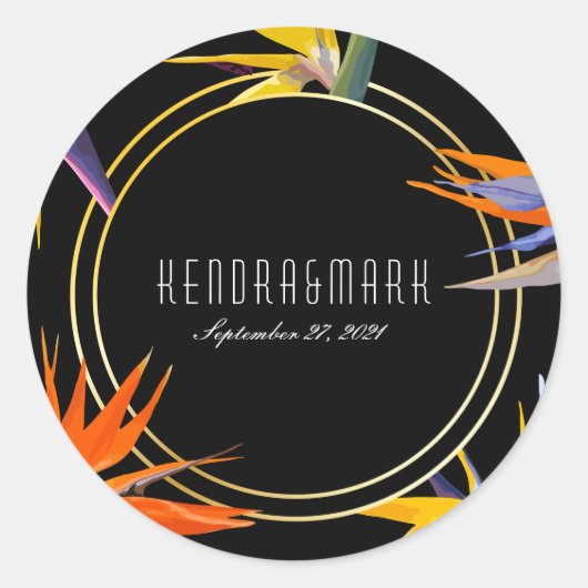 Vogels van het Paradijs Bloemen Trouwstickers Ronde Sticker (Voorkant)