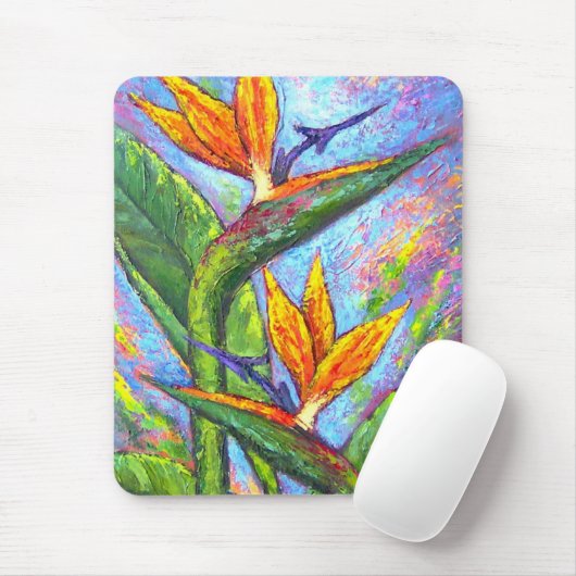 Vogels van het paradijs, tropisch bloemperk muismat (Met muis)