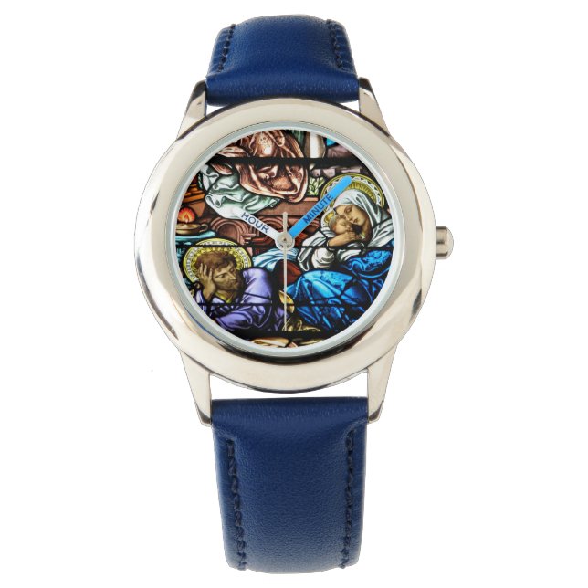 Vogels van Jezus Glas in lood Horloge (Voorkant)