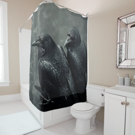 Vogels van veren paar kraaien, raven douchegordijn (In situ)