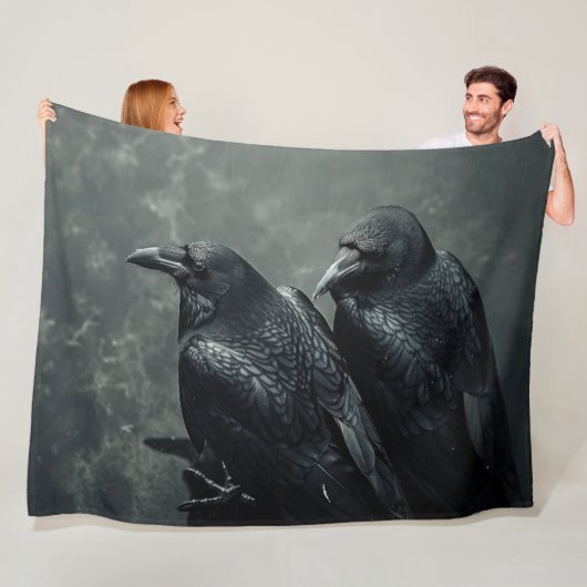 Vogels van veren paar kraaien, raven fleece deken (In situ)