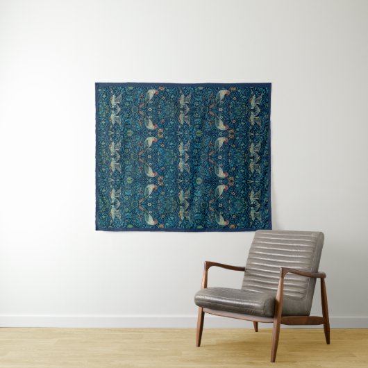 "Vogels" van William Morris Blue Pattern Wandkleed (In Situ (horizontaal))