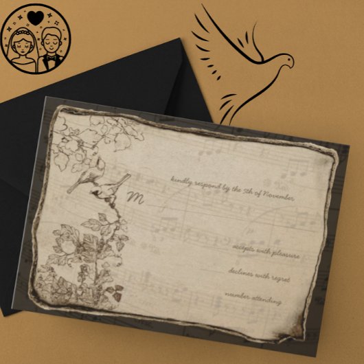  Vogels Verouderd Perkament Bruiloft RSVP Kaartje