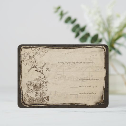  Vogels Verouderd Perkament Bruiloft RSVP Kaartje (Staand voorkant)