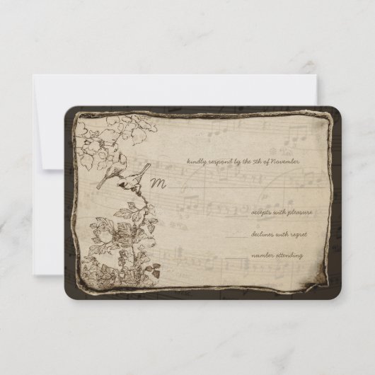  Vogels Verouderd Perkament Bruiloft RSVP Kaartje (Voorkant)