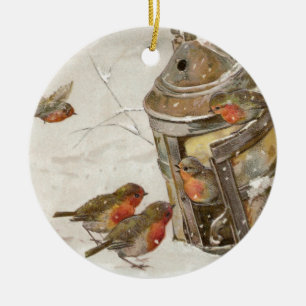 Vogels vinden de plank van de Lantern Vintage Kers Keramisch Ornament