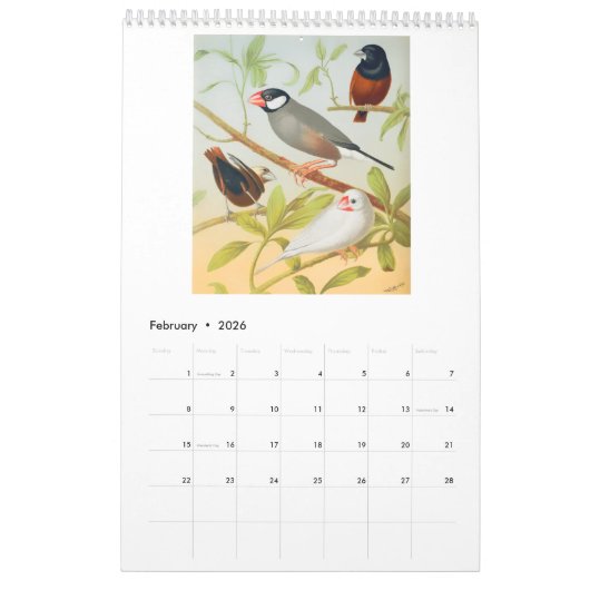 vogels - vinken en wevers 2026 kalender (Feb 2026)