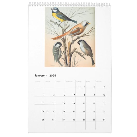 vogels - vinken en wevers 2026 kalender (Jan 2026)