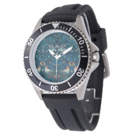Vogels (Vintage bloempatroon) (door William Morris Horloge
