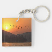 Vogels vliegen in Sunset Sky over East Lake Foto Sleutelhanger (Achterkant)