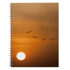 Vogels vliegen in zonsondergang notitieboek