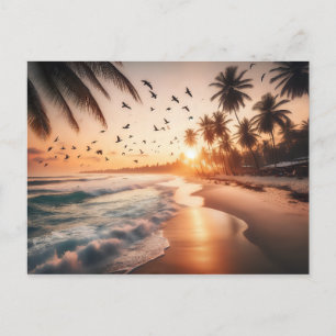 Vogels Vliegen over een strand bij zonsondergang Briefkaart