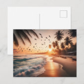 Vogels Vliegen over een strand bij zonsondergang Briefkaart (Voorkant / Achterkant)