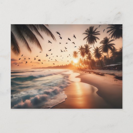 Vogels Vliegen over een strand bij zonsondergang Briefkaart (Voorkant)